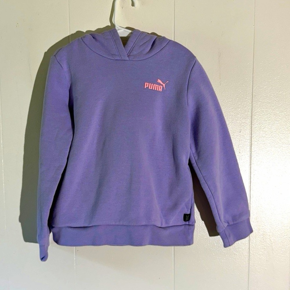 PUMA Unisex Kids Purple Solid Pullover Hoodie Hooded Long Sleeve 5-6 Years